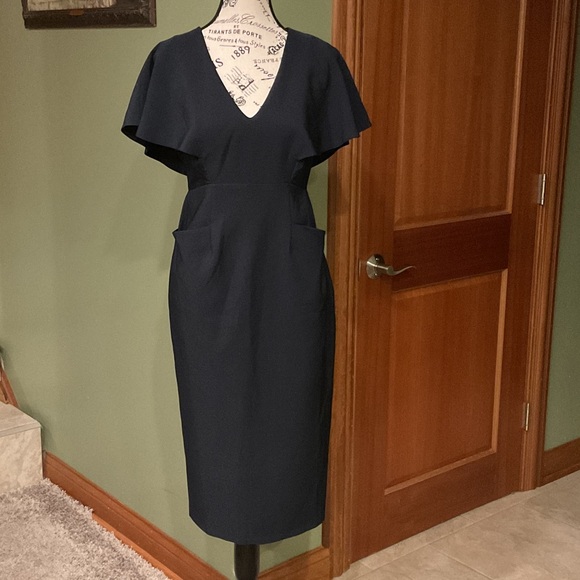 ASOS NWT Navy Midi Dress with Flutter Sleeves, MATERNITY, Sz 2 - Picture 1 of 7